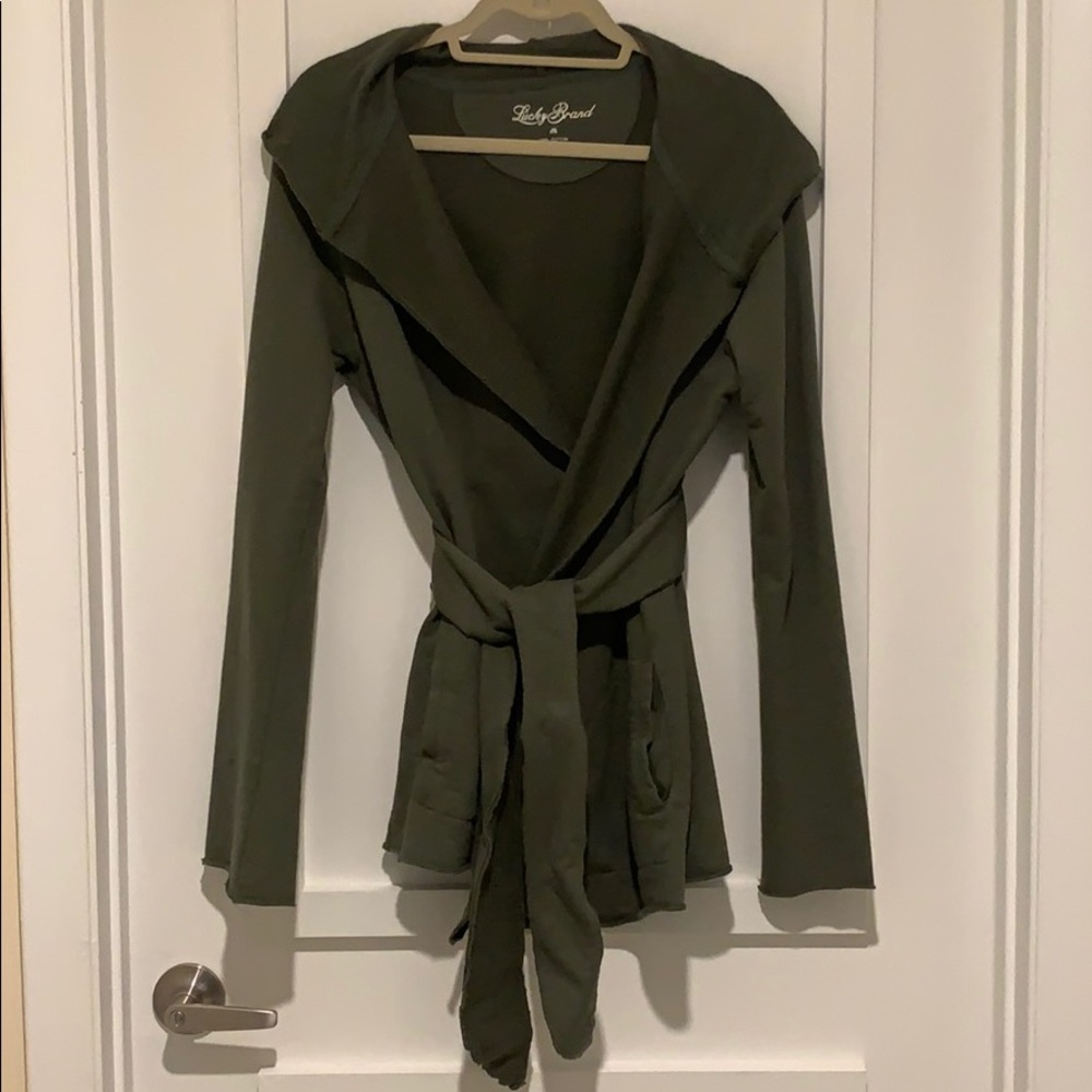 Soft forest green cotton sweatshirt jacket